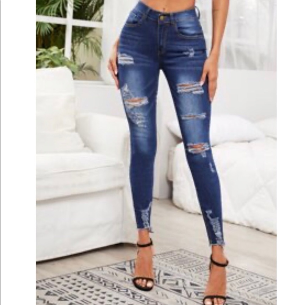 Shein ripped blue jeans
